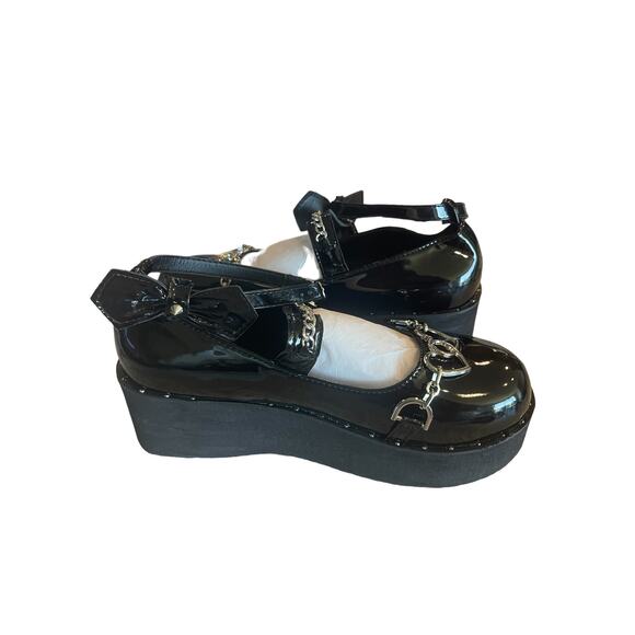 Black Bow Accent Platform Mary Jane Patent Leather Shoes Size 10 - Picture 3 of 10
